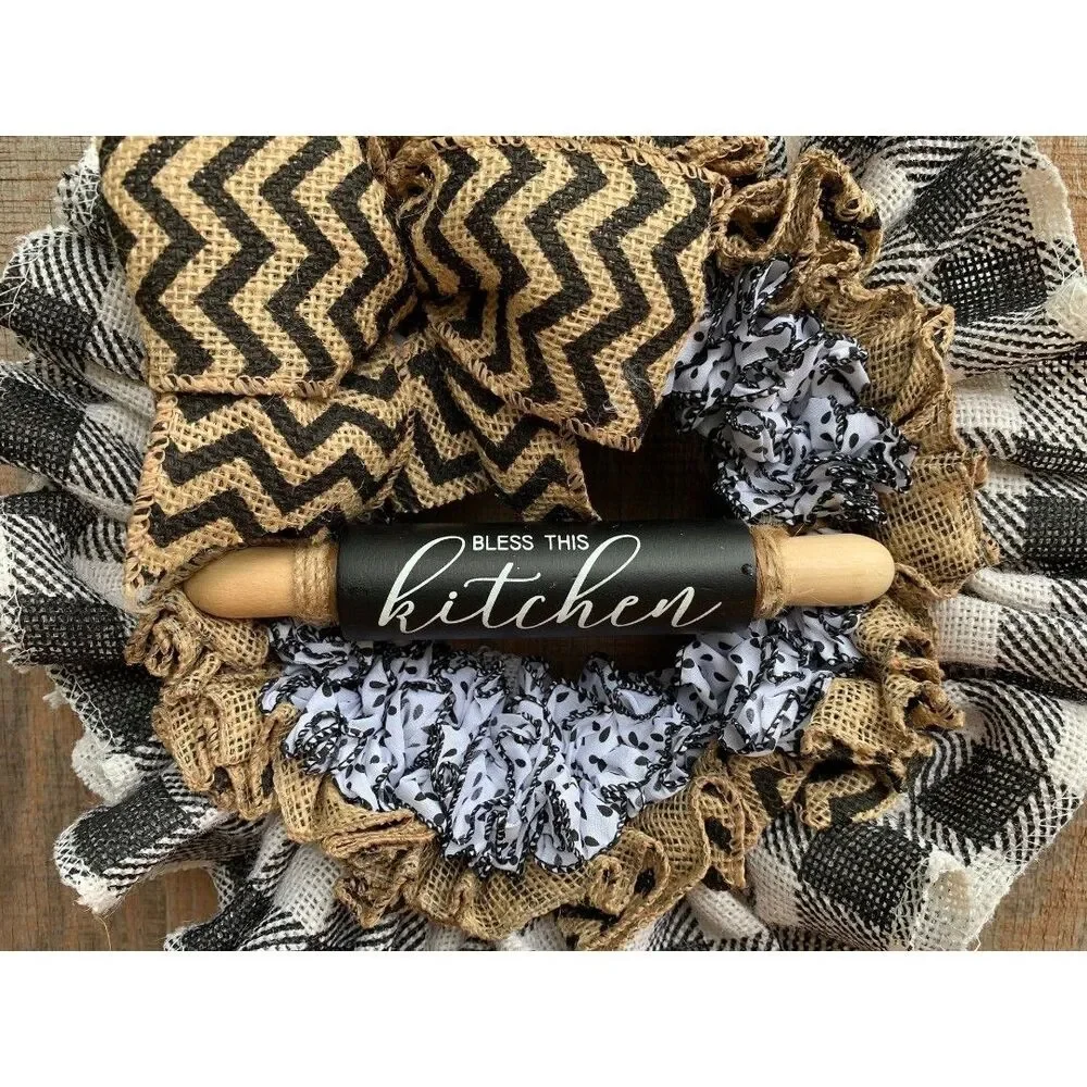 Bless this Kitchen Ruffled Plaid Burlap Mini 12.5